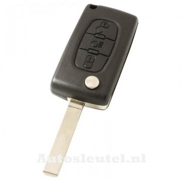 Clé pliante Peugeot 3 boutons - lame de clé droite avec côté cranté avec électronique 433MHZ - transpondeur PCF7941 - batterie sur puce - bouton poussoir pour l'éclairage