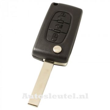 Clé pliante Peugeot 3 boutons - lame de clé droite avec encoche côté avec électronique 433MHZ - transpondeur PCF7961 - pile dans le boîtier - bouton poussoir pour illumination