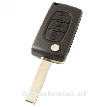 Clé pliante Peugeot 3 boutons - lame de clé droite avec encoche côté avec électronique 433MHZ - transpondeur PCF7961 - batterie dans le boîtier - bouton poussoir pour le coffre