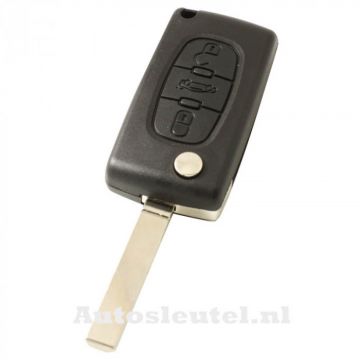 Clé pliante Peugeot 3 boutons - lame de clé droite avec électronique 433MHZ - transpondeur PCF7961 - batterie dans le boîtier - bouton poussoir pour le coffre